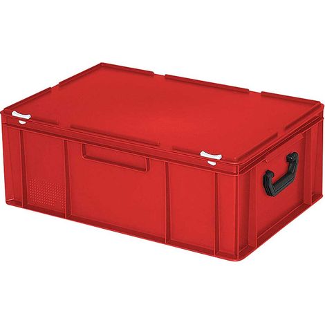 BRB Kunststoffkoffer mit Scharnierdeckel, LxBxH 600x400x230 mm, lebensmittelecht, Industriequalität (rot) (1/2)