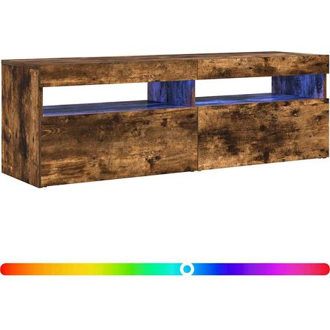Meuble TV avec lumières LED, Étagère TV, Meuble de Salon, Chêne fumé 120x35x40 cm OIB4317E (1/5)