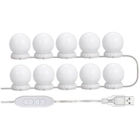 LED Makeup Mirror Lighting Kit, 10 Dimmable Bulbs, Dimmable LED Lighting Kit with USB Port, 10 Brightness Levels, 3 Color Modes, for Makeup Lights, Makeup Mirror (Mirror Not Included) (1/5)