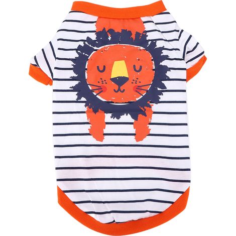 T-shirt pour animaux de compagnie en coton rayé, imprimé de dessin animé, automne et hiver, fond fin pour animaux de compagnie (Lion blanc S) (1/5)