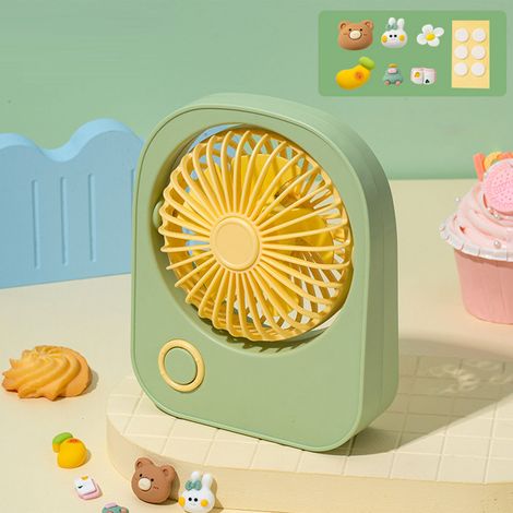 Petit ventilateur de bureau portable, direction du vent réglable à 115 degrés, mini ventilateur mignon pour étudiants, vert (1/5)