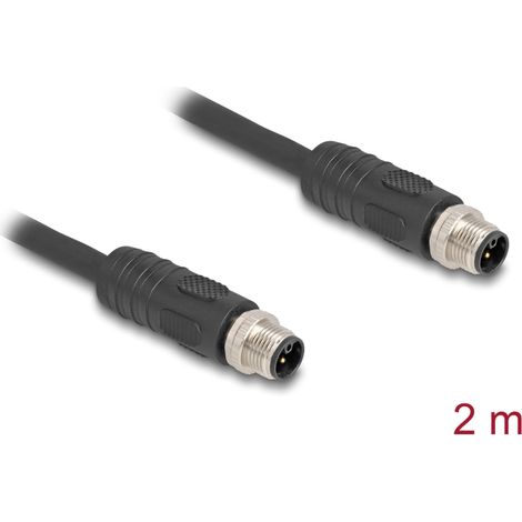 Delock Cable M12 codificado en L de 4 clavijas macho a macho PUR adecuado para cadenas de arrastre 2 m negro