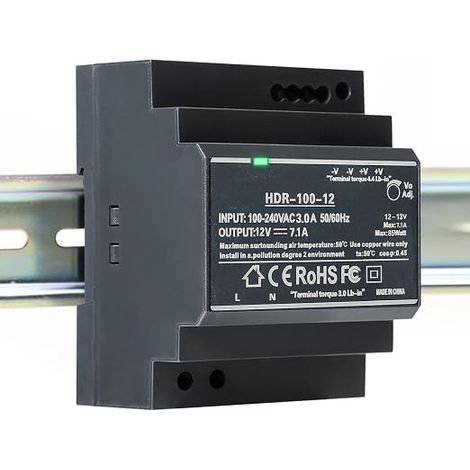 Alimentation 12V, HDR-100-12 Bloc d'alimentation rail DIN 12V DC 7.1A 100W sur Rail Transformateur (1/5)