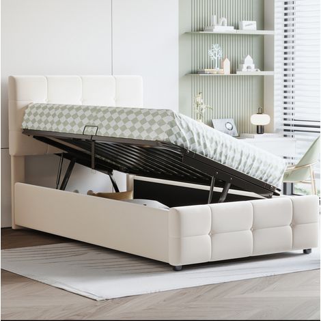 letto contenitore 90x200 testiera regolabile beige OKMYHOME (1/5)