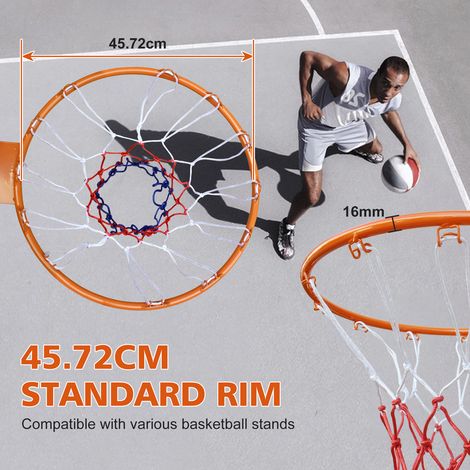 Remplacement de panier de basket 45,72 cm, arceau double ressort solide avec filet, compatible poteau au sol et mural, acier robuste, intérieur et extérieur, orange. (1/5)