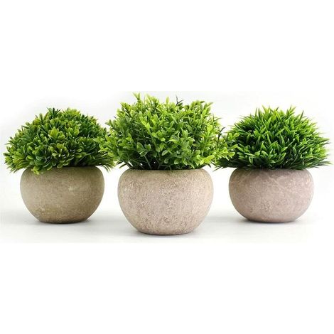 3 pcs Plante Artificielle Plantes Plastique Décoratives,Pots de Fleurs avec Gris,9 x 13cm,Idéales pour Décorer la Maison,Cuisine et Décoration Extérieure (1/5)