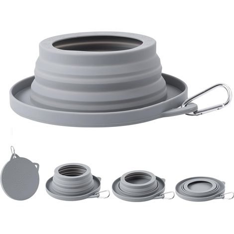 Anti-swag travel bowls for dogs with ant-proof base, integrated shape, water bowl for dogs, foldable dog bowls, car, leak-proof, for road trip, camping and wall (light grey) (1/5)