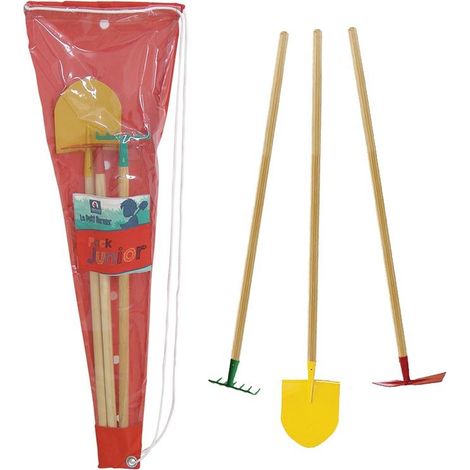 Set 3 outils de jardin enfant + sac de transport Pelle + râteau + pioche (1/5)
