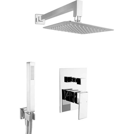 Ensemble de douche à effet pluie PaulGurkes avec robinetterie encastrée en laiton de 20 cm