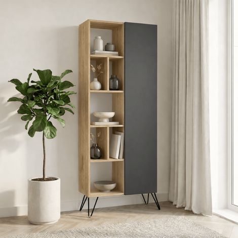 Bücherregal Jedda Eiche Anthrazit Melamin 79x190x32 cm
