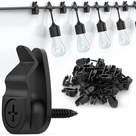 Clips für Lichterketten im Außenbereich, wetterfeste Haken zum Aufhängen von Lichterketten und Partydekorationen, schwarz, 50er-Packung (1/5)