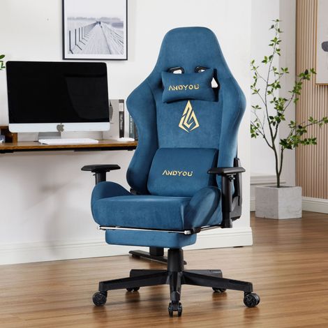 Chaise de gaming respirante ANDYOU avec repose-pieds reglable et pivotante bleu
