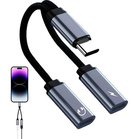 USB-C-Splitter, 1 auf 2, USB-C, Y, mit kombinierter Ladefunktion, USB-C-Splitter, für alle USB-C-Geräte, grau (1/5)