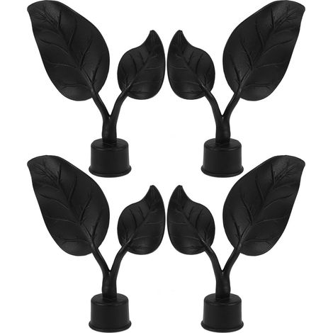 Embouts Décoratifs Design Feuille Moderne en Plastique Noir Lot de 4 Facile à Installer pour Tringle à Rideaux pour Décoration Chic de Intérieur (1/5)