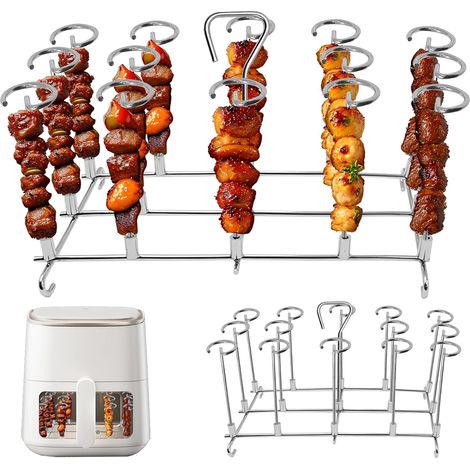Lot de 14 brochettes verticales en acier inoxydable 304 pour Ninja Foodi AF500EU, AF400EU, AF300EU, SL400EU, Cosori Dual Zone Friteuse à air chaud (1/5)