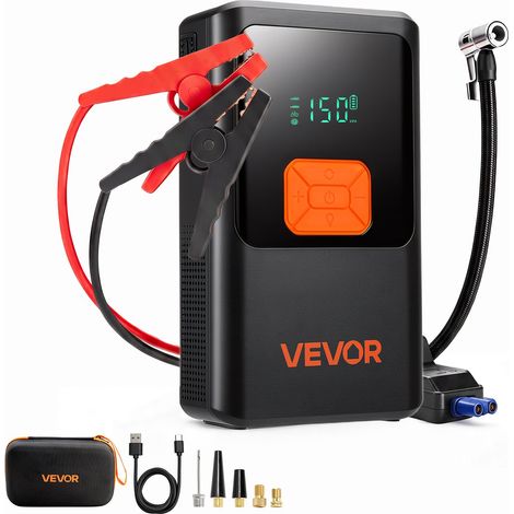 Booster Batterie Voiture avec Compresseur 4000 A Démarreur Batterie pour Moteurs Essence 9,0 L Diesel 8,0 L, Gonfleur de Pneus, 1,03 MPa, Arrêt Automatique, 12000 mAh, Portable avec Lampe LED (1/5)