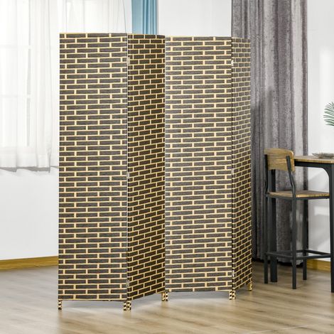 Cloison intérieure, panneau pliable (4 panneaux), 180 cm de large x 180 cm de haut, bois de peuplier, fibres de papier tissées, paille chocolatée (1/4)