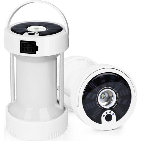 Solar-Campinglaterne mit 1000 Lumen, 4 Leuchtmodi, 2600 mAh Akku, wasserdicht, mit Magnet für Wandern und Angeln - Crezuo