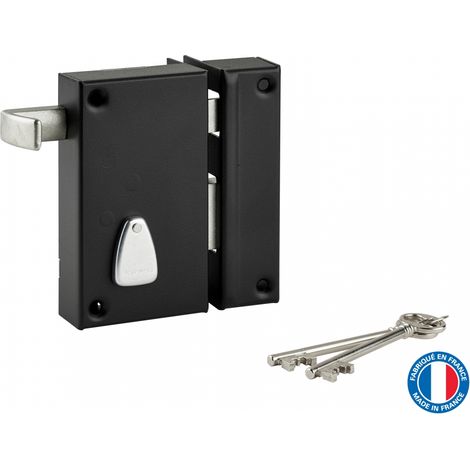 Thirard – Serrure verticale en applique 6 gorges à tirage – Axe 45mm – Dimensions 75x130mm – Finition époxy noir granité – 2 clés en acier