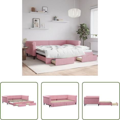 Schlafsofa - Tagesbett Ausziehbar mit Schubladen Rosa 100x200 cm Samt (1/5)