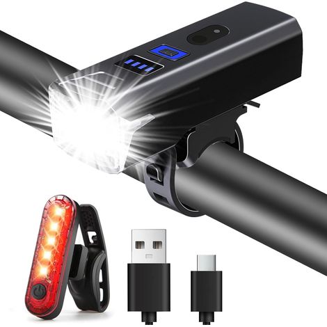 Feux de vélo rechargeables par USB, lumières LED puissantes, super lumineuses, 2000 lumens, lumière avant et arrière, étanche IPX5, ensemble de lumières pour vélo de route et de montagne (1/5)