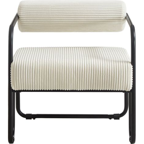 Moderne Lounge-Sessel aus beigem Cord mit schwarzem Metallgestell 68,5×73×70,5 cm (1/5)