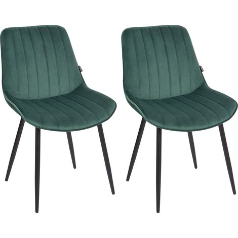 Conjunto de 2 sillas de terciopelo patas de acero negro sin reposabrazos comedor verde esmeralda Dubrovnik