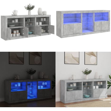 Buffet avec lumières LED gris béton 162x37x67 cm - Buffet Design Moderne - Meuble Rangement - Luminaire Led Rgb - Armoire Entrée - Décoration Intérieur - Home & Living (1/5)