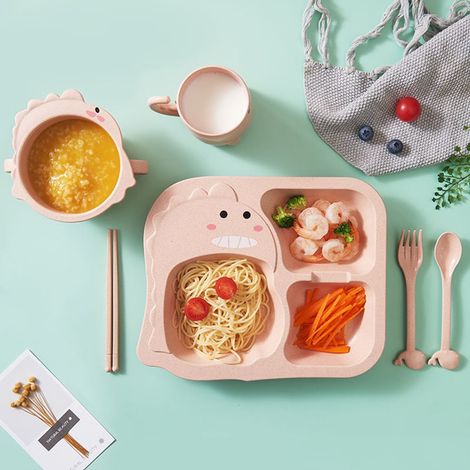 Assiette Enfants - Set Vaisselle 4 Pièces En Paille De Blé Et PP - Pour Repas Enfants À La Maison Ou En Extérieur - 4 Pièces (1/5)