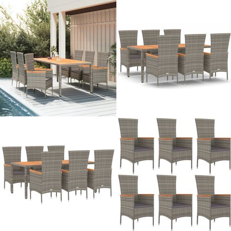 Ensemble à manger de jardin et coussins 7 pcs gris rotin - Chaise de jardin - Coussin de siège (1/5)