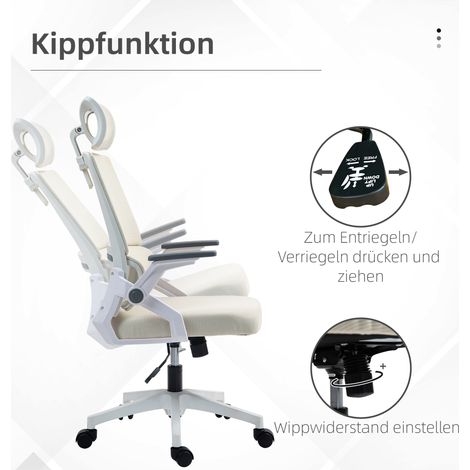 Fauteuil de bureau réglable en hauteur, avec appui-tête, 60 x 61 x 121,5 cm, beige (1/4)