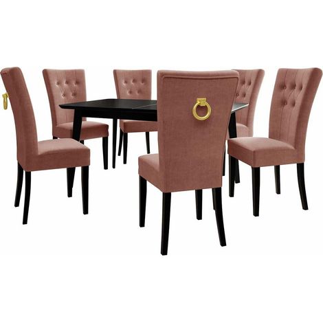 Conjunto de mesas y sillas para comedor Racine 144, Dorado, 76x80x140cm, Diámetro: 0, Número de asientos: 6, Estilo: Clásicomoderno