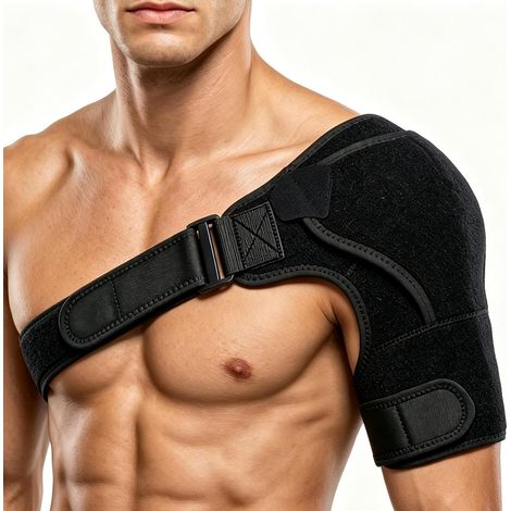 Attelle d'épaule pour homme et femme, manchon de compression respirant, taille unique, noir (1/5)