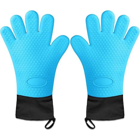 Bardusch-Gants de four en silicone résistants à la chaleur, pour BBQ, four, gril et cheminée, bleu long (1/5)