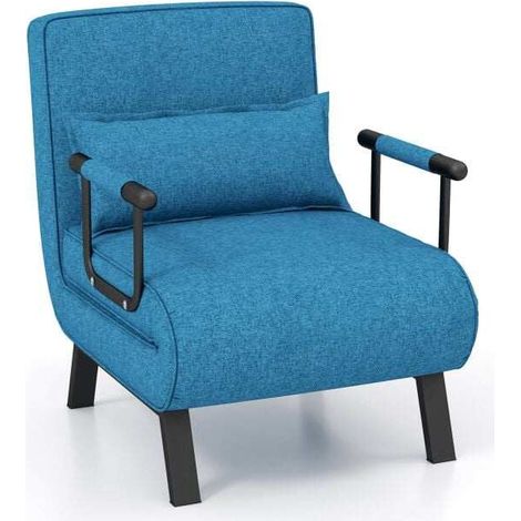 Folding 6 Position Convertible Sleeper Bed Armchair Lounge Couch with Pillow-Blue (1/5)