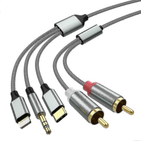 Câble audio 3 en 1 (Lightning/RCA/USB-C vers 3,5 mm/RCA) pour l'Europe : voiture, home cinéma, enceintes -N (1/5)