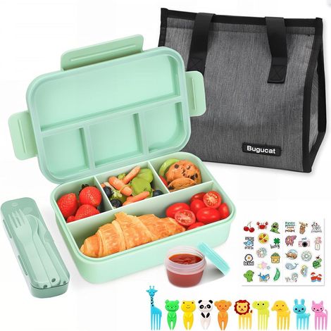 Brotdose 1300ml auslaufsicher Fächer Kinder Lunchtasche grün (1/5)