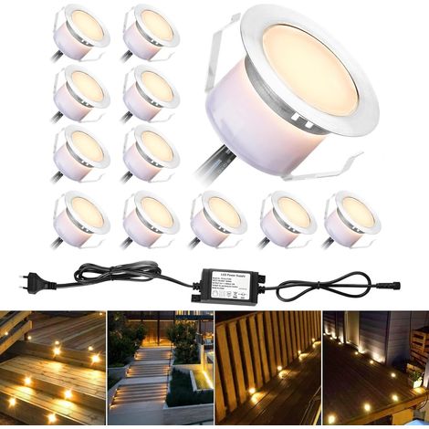 Lot de 20 Spot Encastrable Extérieur DC12V Ø45mm 1W IP67 Blanc Chaud pour Terrasse, Enterré, Plafonnier LED Lampe à Encastrer au Sol pour Extérieur (1/5)