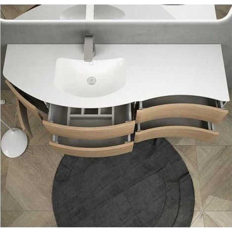 Mobile Bagno Soho151 cm SospesoRovere Tabacco Base 4 cassetti e 2 ante - Lavabo in Resina (1/5)