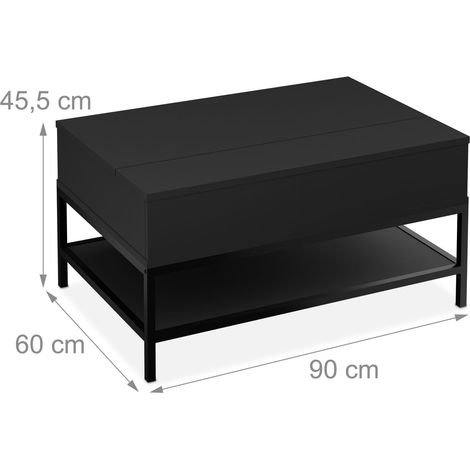 Tavolino da salotto versatile con piano sollevabile 90 x 60 x 45,5 cm pratico spazio di archiviazione design moderno in metallo nero 130015804