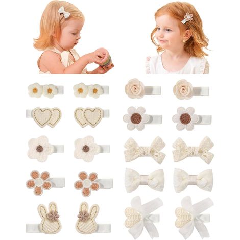 Conjunto de 20 pinzas para el cabello de bebé niña, completamente cubiertas de lazos, corazones, flores, conejos, accesorios para el cabello de bebés y niñas. (1/5)