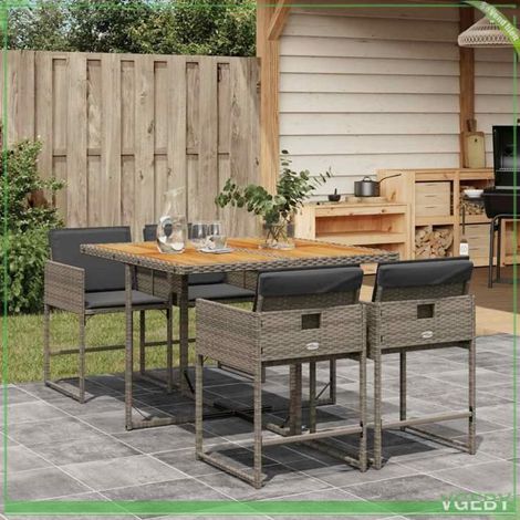Ensemble à manger de jardin - 7291712415722 - Résine tressée - Table acacia - 4 chaises gris (1/5)