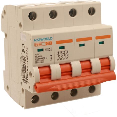 MCB Interruttore Magnetotermico Automatico Curva C 4P 4M 10000A C16A AC 400V IP20 IEC60898-1 PB8H (1/3)