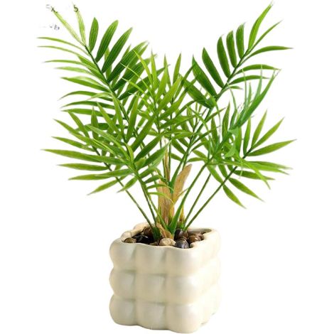Bouquet de fleurs artificielles, fleurs en plastique longue durée, pot carré décoratif avec palmier d'Arec (1/2)