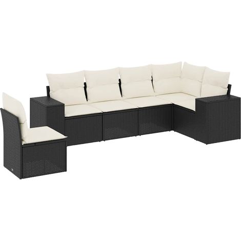 Salon de jardin 6 pcs Mobilier de jardin avec coussins noir résine tressée (1/3)