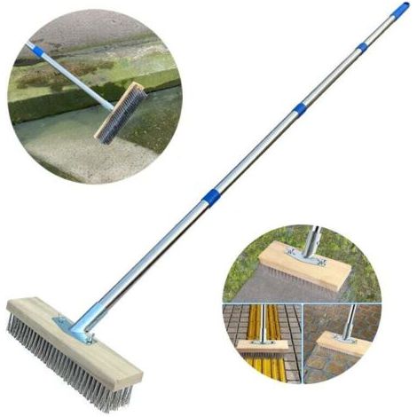 Robuster Metallbesen mit abnehmbarem Stiel (167 cm), steife Drahtbürste zum Entfernen von Unkraut, Moos und hartnäckigen Flecken, Borstenbesen für Terrasse, Deck und Garten