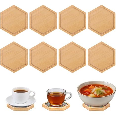Lot de 8 dessous de verre hexagonaux en bambou pour loisirs créatifs, mosaïque, tasse à café, parfaits pour la décoration de la maison et le salon (1/5)