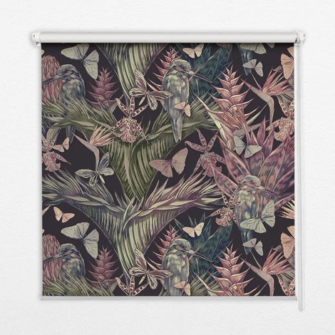 Tenda a Rullo Interna per Finestra - Tenda Filtrante Luce - Tenda Privacy - Tenda Decorativa Rettangolare - Rullo per Interni - (90 cm x 180 cm) - Piante e uccelli esotici