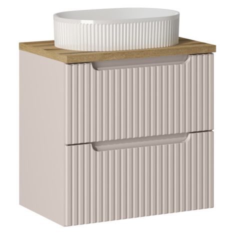 Ensemble Meuble Salle de Bain 2 tiroirs + Vasque + Plateau effet chêne L 60 x P 40 x H 59,5 cm - Astral - Beige crème - Livraison gratuite