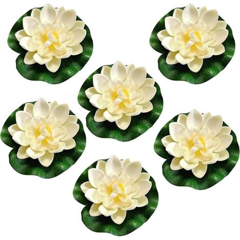 Lot de 6 fleurs flottantes, fleurs de lotus, nénuphars artificiels, décoration en mousse, nénuphars flottants-AquaForge
